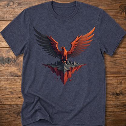 Heather navy t-shirt with colorful eagle graphic on the front