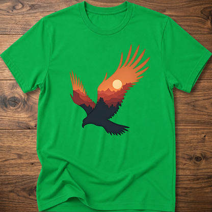 Irish green crew-neck t-shirt with colorful eagle and moon graphic on chest