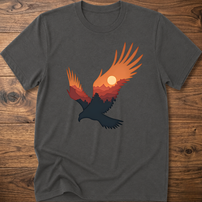 Charcoal gray crew-neck t-shirt with colorful eagle and moon graphic on chest