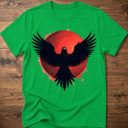 Bright green crew-neck t-shirt with red eagle graphic and black wings