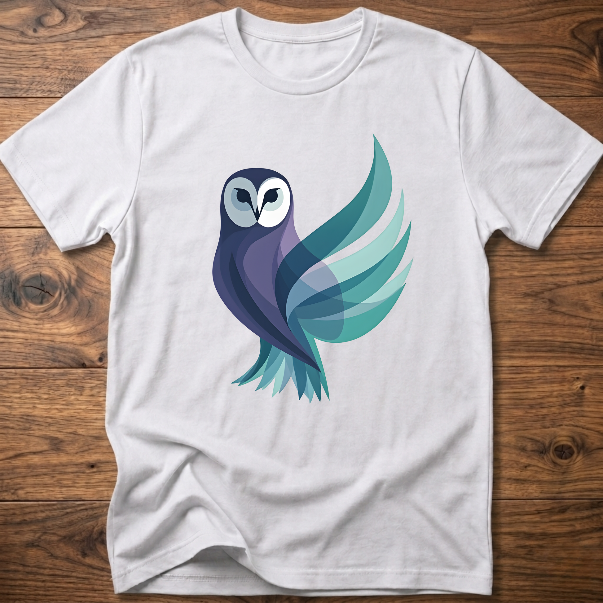 White T-shirt with geometric owl graphic on the front