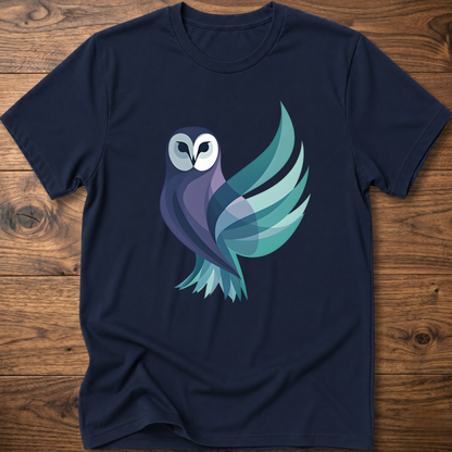 Navy T-shirt with geometric owl graphic on the front