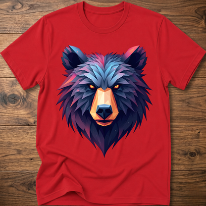 Red crewneck t-shirt with multicolor geometric bear head front print