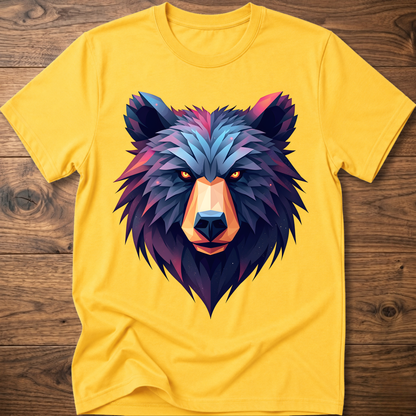 Daisy yellow crewneck t-shirt with multicolor geometric bear head front print