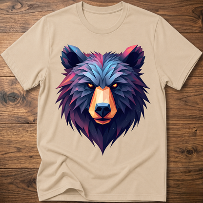 Sand crewneck t-shirt with multicolor geometric bear head front print