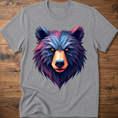 Heather gray crewneck t-shirt with multicolor geometric bear head front print