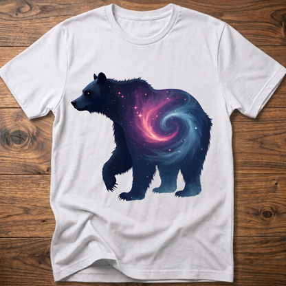White graphic bear T-shirt with galaxy swirl artwork