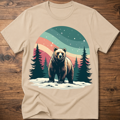 Vintage bear t-shirt in sand/beige with colorful forest moon graphic