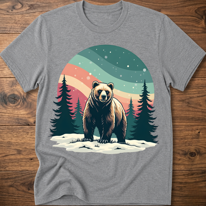 Vintage bear t-shirt in heather gray with colorful forest moon graphic