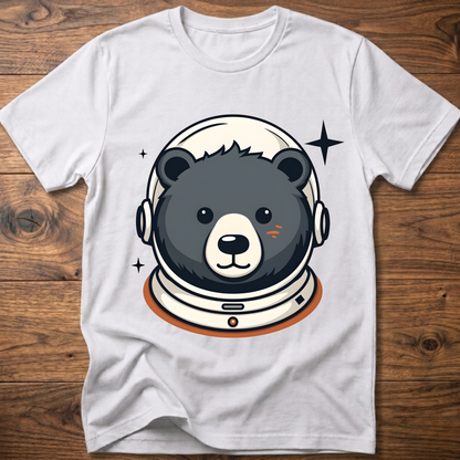 White T-shirt with cute astronaut teddy bear graphic wearing a helmet