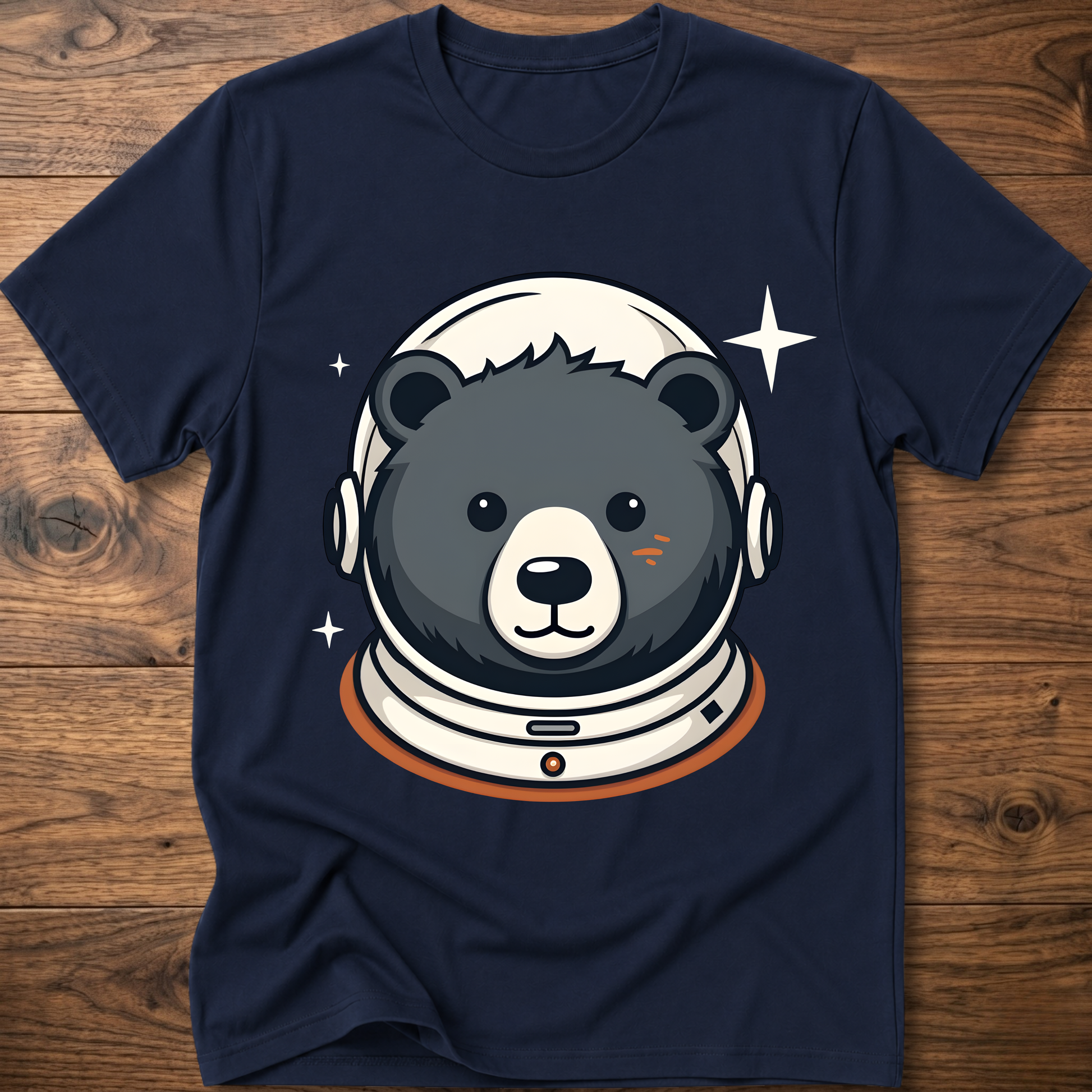 Navy T-shirt with astronaut teddy bear graphic wearing a space helmet