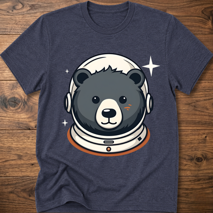 Dark gray T-shirt with astronaut teddy bear graphic in a space helmet