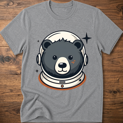 Gray T-shirt featuring an astronaut teddy bear head with space helmet