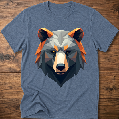 Light blue geometric bear graphic t-shirt with colorful low-poly bear head front print