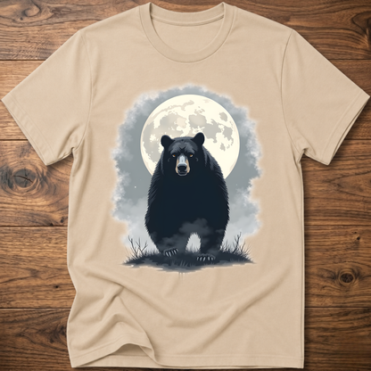 Sand crewneck T-shirt with black bear under moon graphic in front