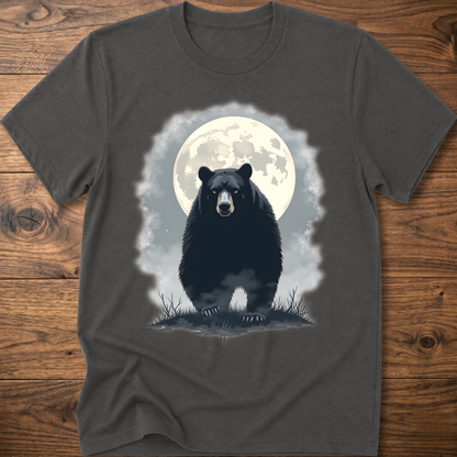 Charcoal crewneck T-shirt with black bear under moon graphic in front