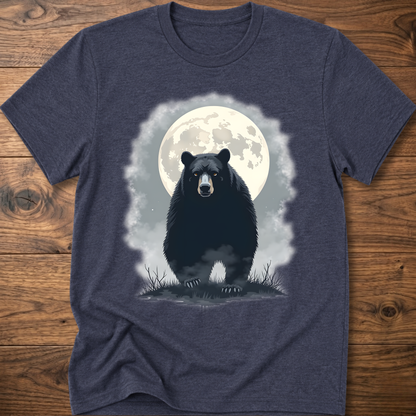 Heather charcoal crewneck T-shirt with black bear under moon graphic in front