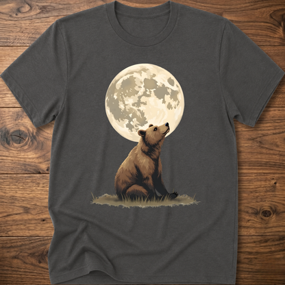 Charcoal t-shirt with large moon and standing bear graphic on the front