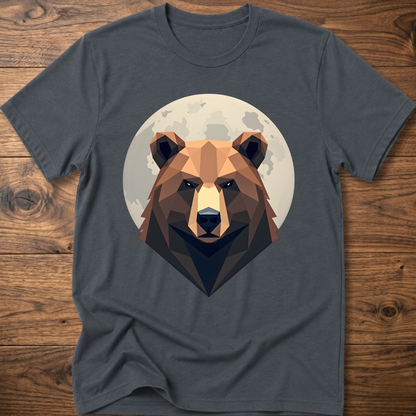 Dark heather gray T-shirt with geometric bear head graphic centered on chest.