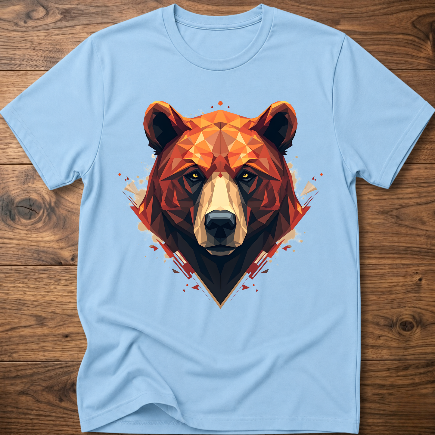 Light blue t-shirt with abstract bear face graphic