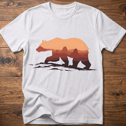 White crew-neck t-shirt with martian bear graphic across the chest.