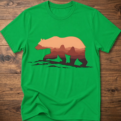 Bright green crew-neck t-shirt with martian bear graphic across the chest.