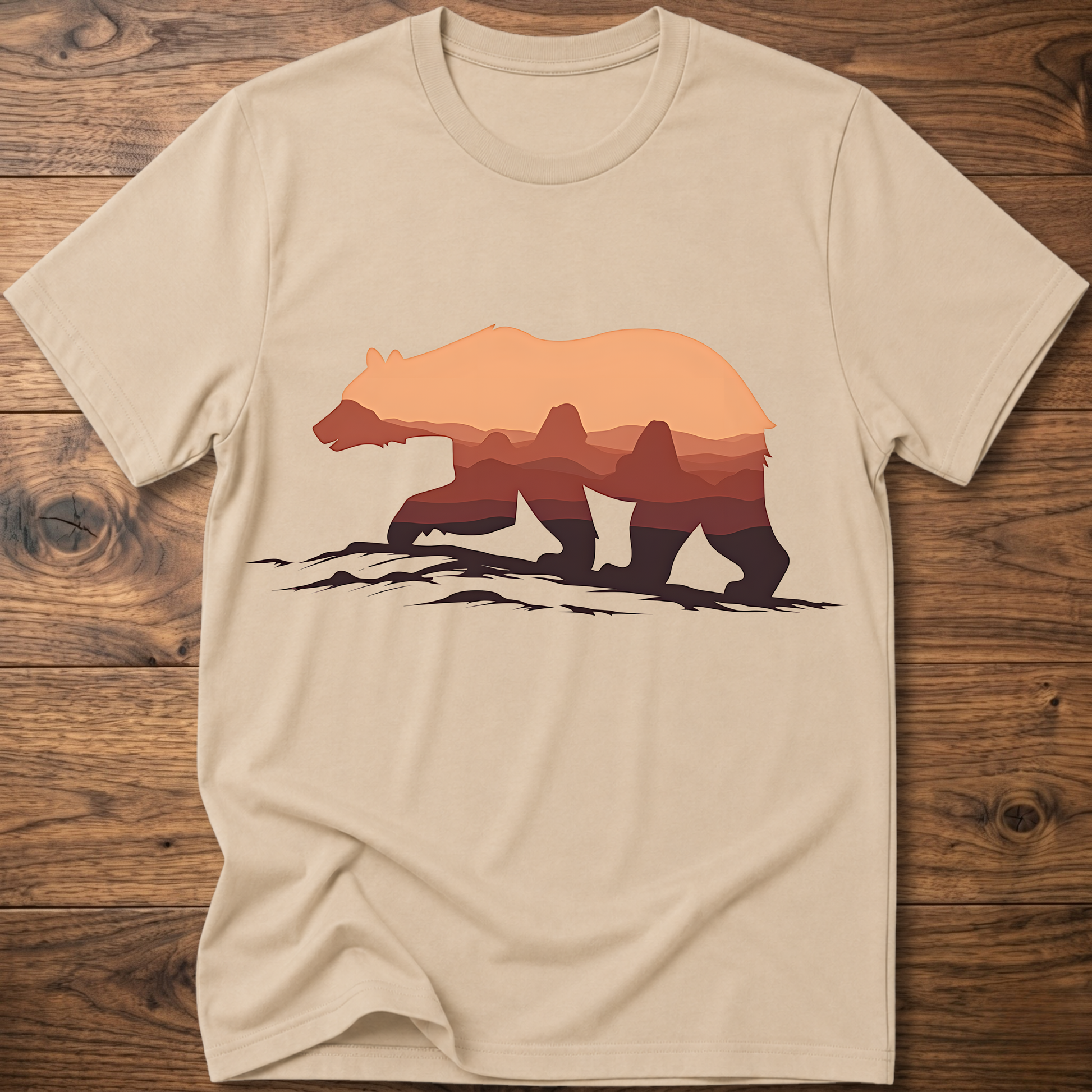 Sand crew-neck t-shirt with martian bear graphic across the chest.