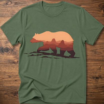 Green crew-neck t-shirt with martian bear graphic across the chest.