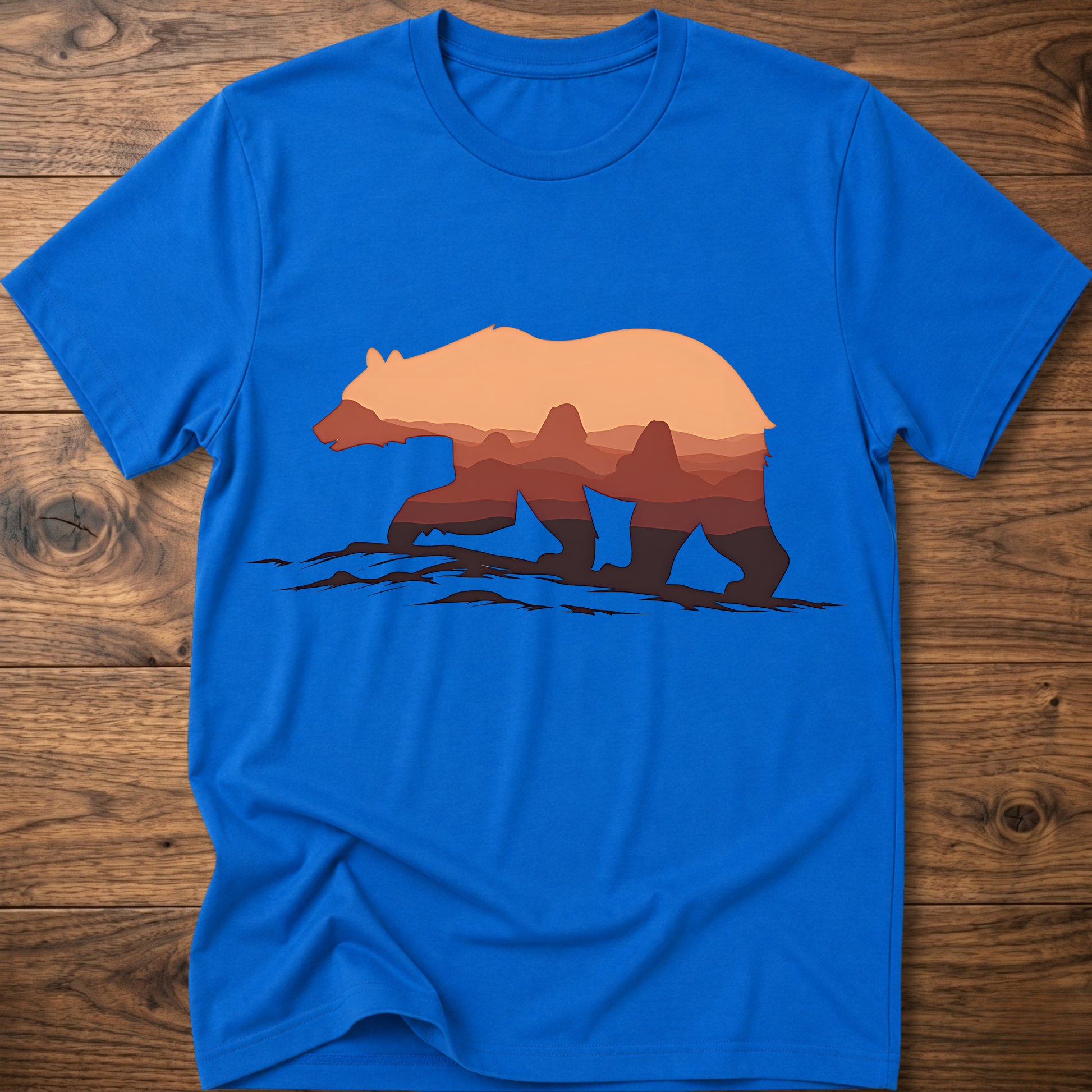 Royal blue crew-neck t-shirt with martian bear graphic across the chest.
