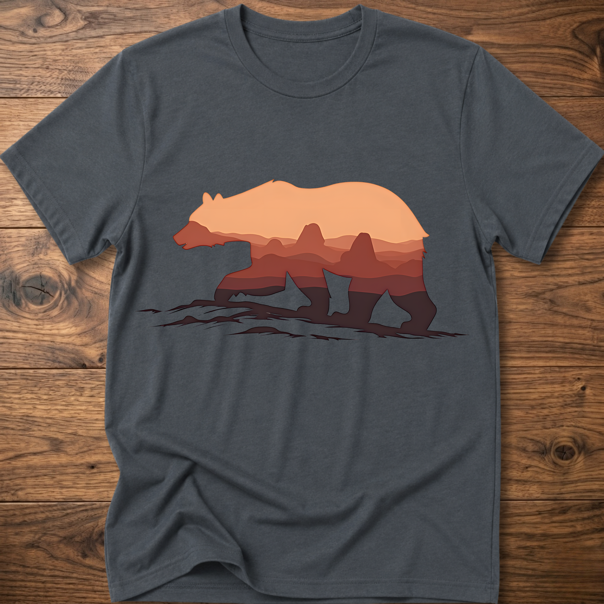 Charcoal crew-neck t-shirt with martian bear graphic across the chest.
