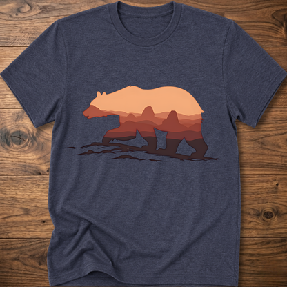 Heather navy crew-neck t-shirt with martian bear graphic across the chest.