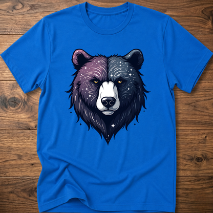 Royal blue T-shirt with galaxy bear face graphic, crew neck short sleeves