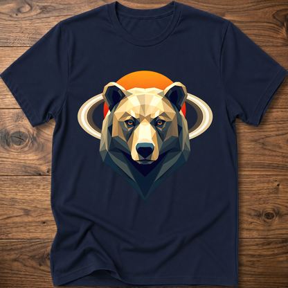 Navy crew-neck t-shirt with geometric bear and Saturn graphic center print
