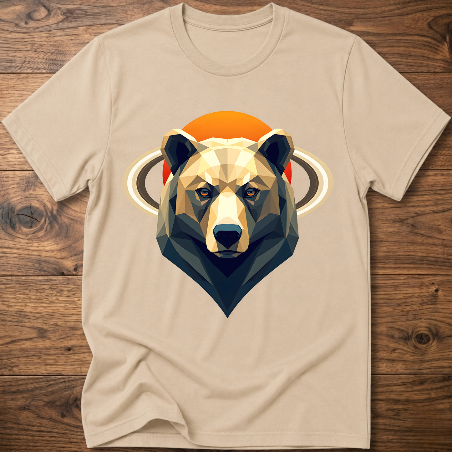 Sand crew-neck t-shirt with geometric bear and Saturn graphic center print