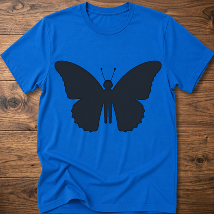Royal blue crewneck T-shirt with dark blue astronaut butterfly graphic on the front