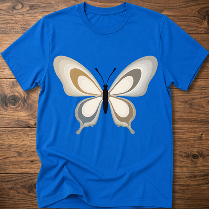 Royal blue crewneck t-shirt with centered abstract butterfly graphic
