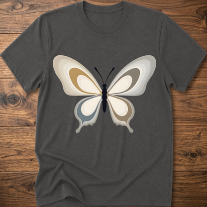 Charcoal crewneck t-shirt with centered abstract butterfly graphic