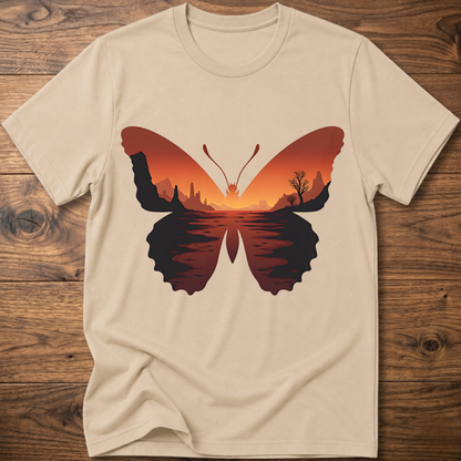 Sand crew-neck T-shirt with desert butterfly graphic on the chest