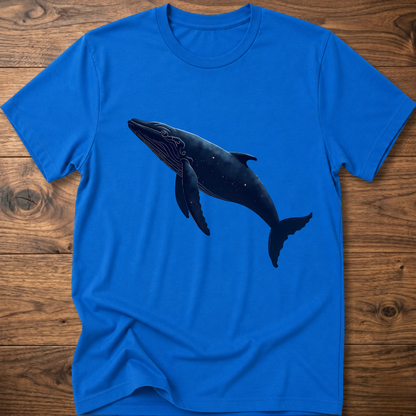 Royal blue whale graphic T-shirt with dark blue printed whale on the chest