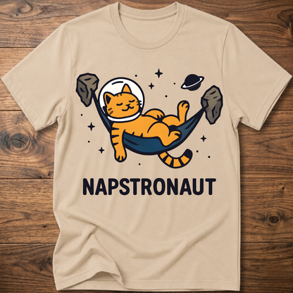 Sand crew-neck cat astronaut graphic t-shirt with NAPSTRONAUT print
