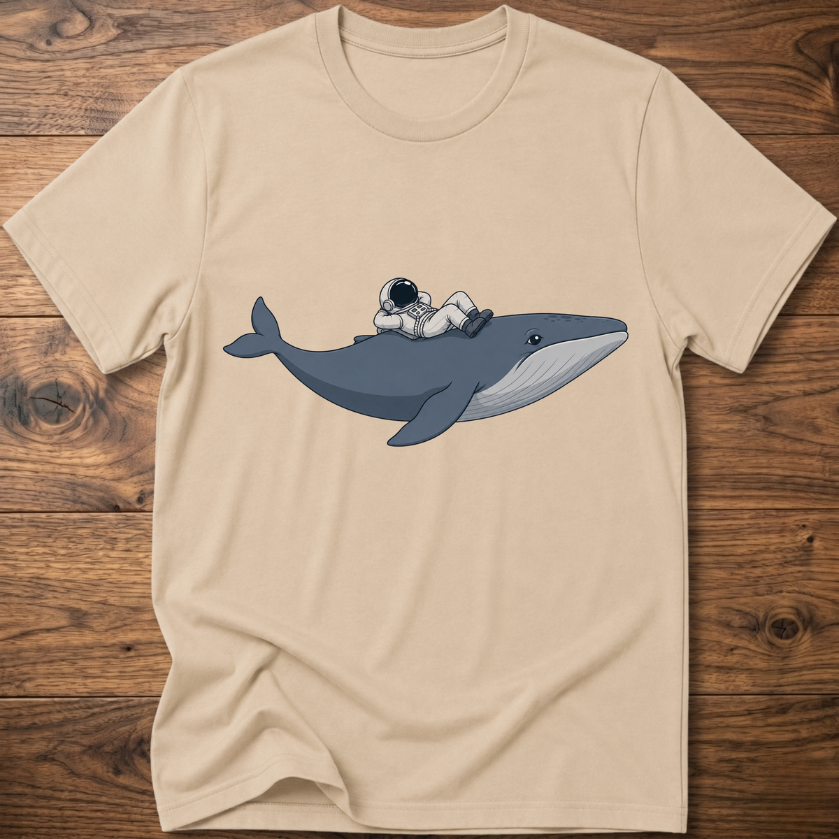 Sand Whale Astro Ride graphic t-shirt with whale and astronaut illustration on chest