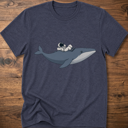 Heather navy Whale Astro Ride graphic t-shirt with whale and astronaut chest print