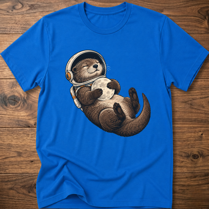 Royal blue T-shirt with astronaut otter graphic, short sleeves and crew neck.