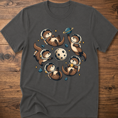 Charcoal crew T-shirt with otter astronaut space graphic on chest