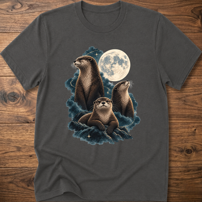 Heather gray t-shirt with moonlit otter graphic and teal waves on the chest