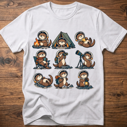White T-shirt with space otter crew graphic across front