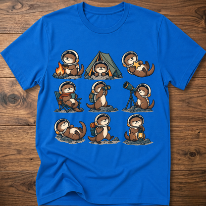 Royal blue T-shirt with space otter crew graphic across front