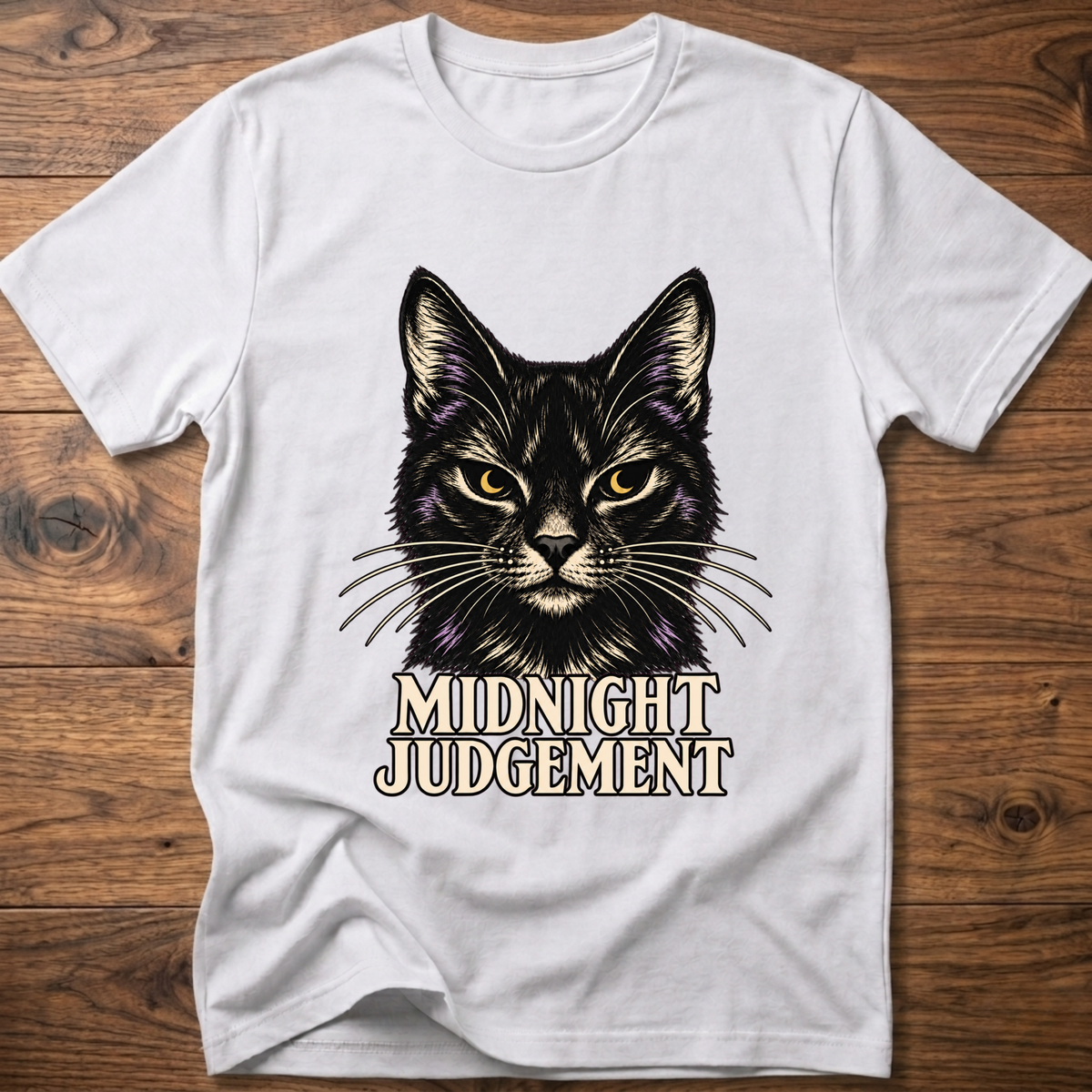 White T-shirt with front black cat graphic