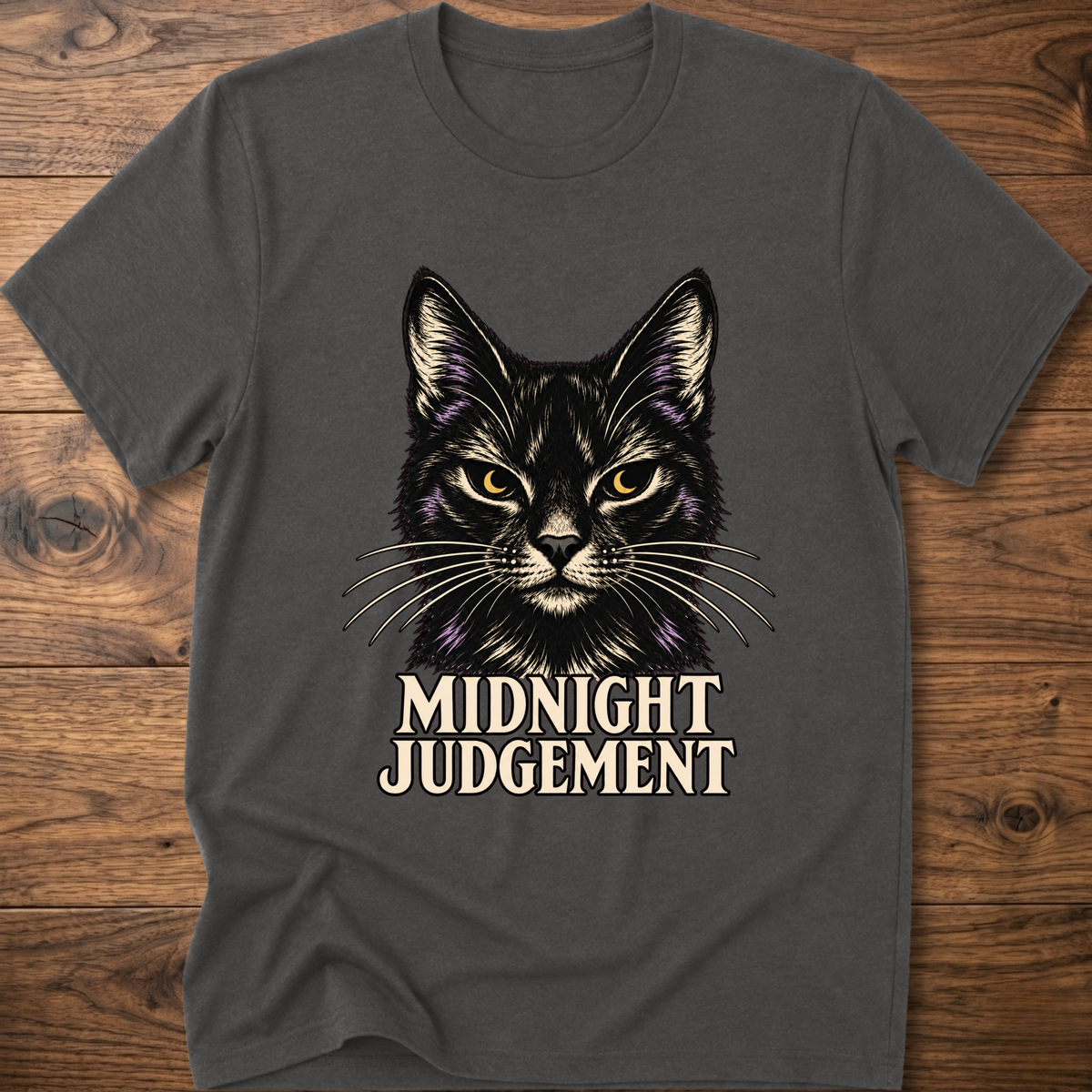 Charcoal T-shirt with front black cat graphic
