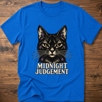 Royal blue T-shirt with front black cat graphic